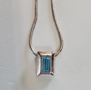 Premiere Designs Silver Necklace with Blue Pendant Vintage